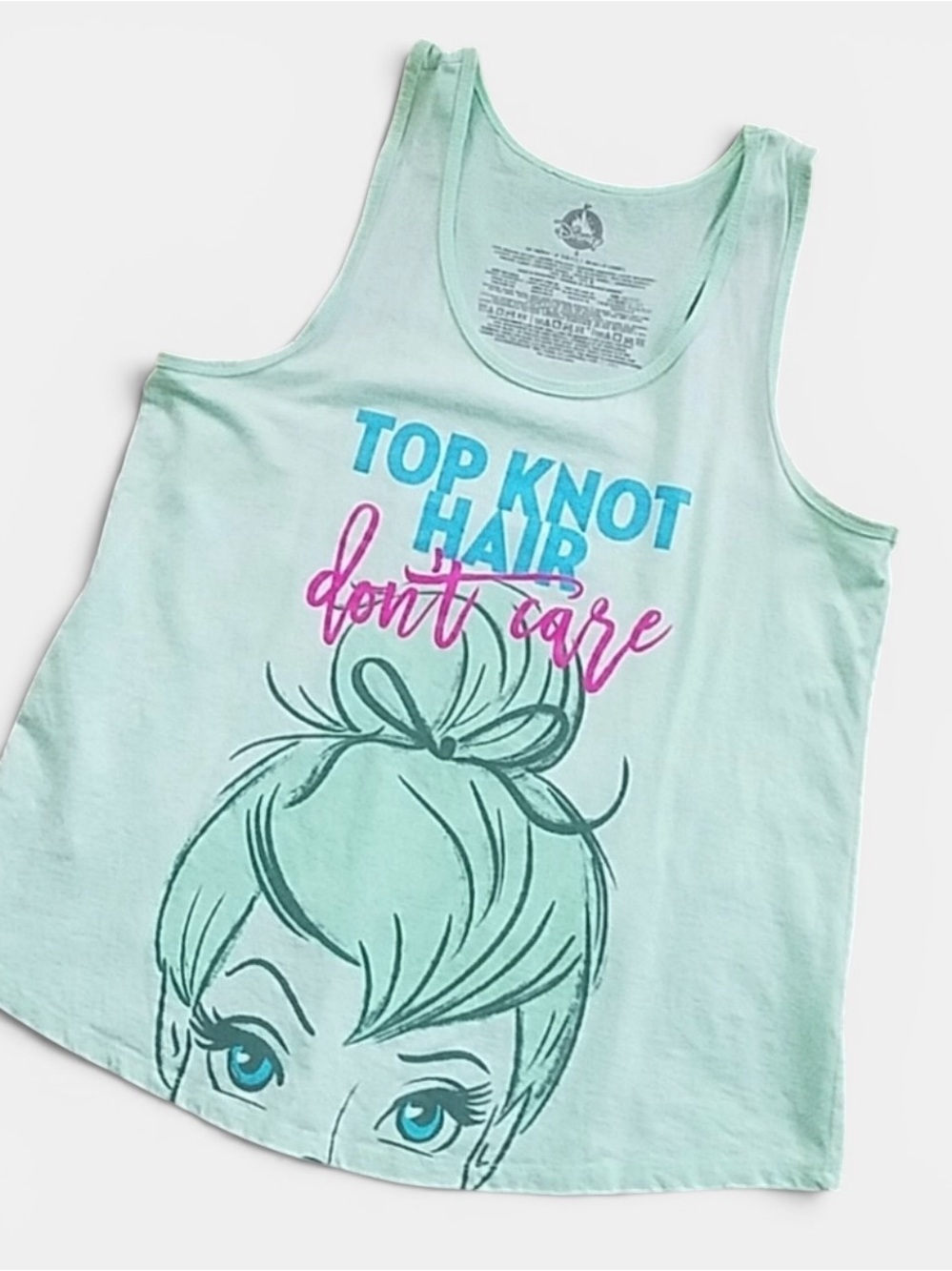Disney Tinkerbell Mint Green Tank Top TOP KNOT HAIR DON’T CARE Size Small